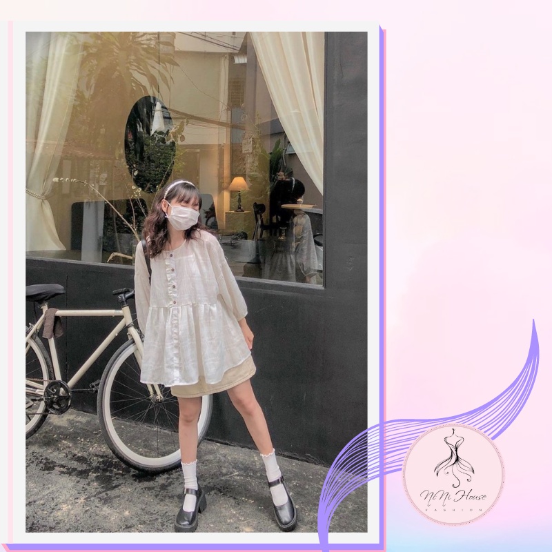Set babydoll ulzzang nữ kèm áo hai dây và chân váy cạp chun