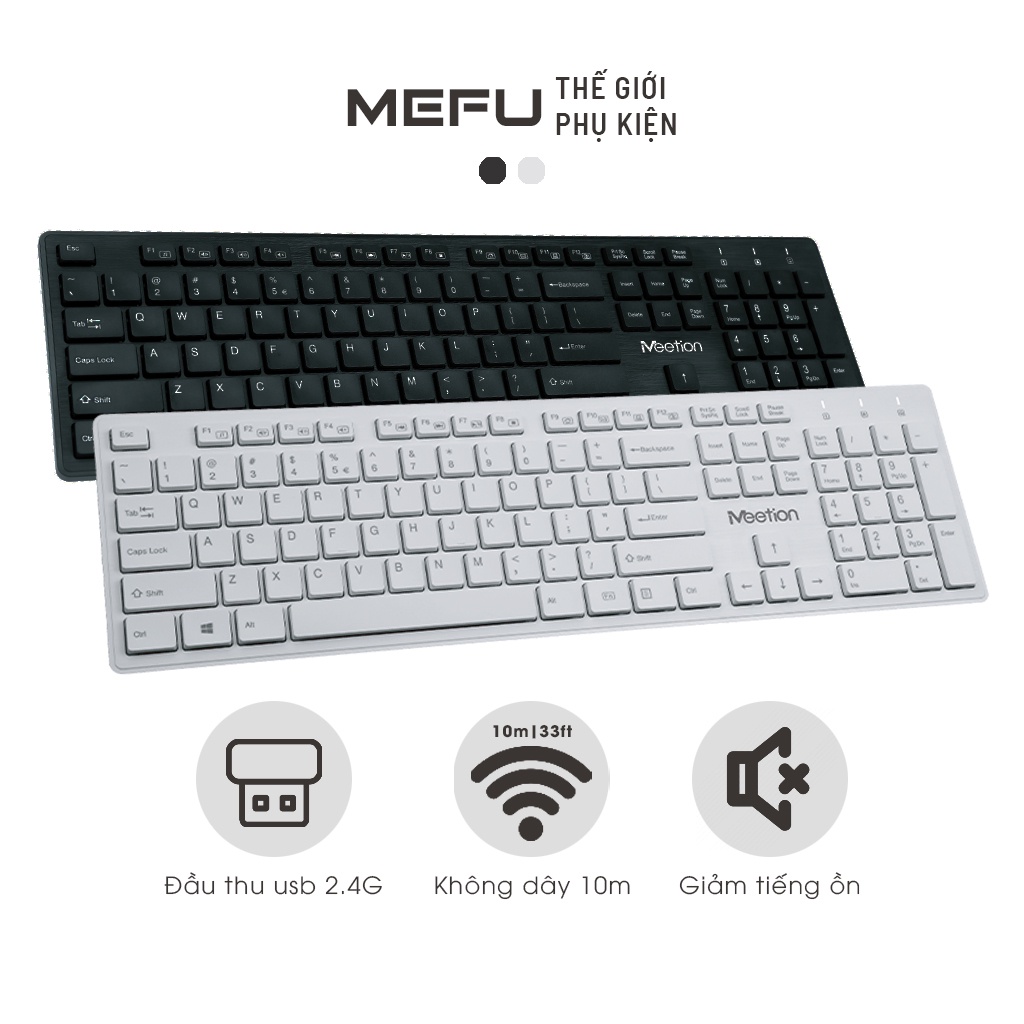 Bàn phím không dây siêu mỏng MEETION WK841 chính hãng, USB 2.4Ghz, giảm tiếng ồn, khoảng cách 10m - Bảo hành 2 năm