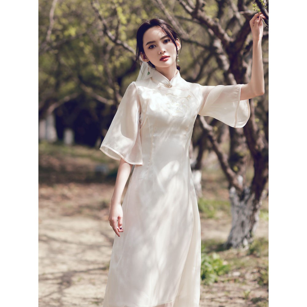 Đầm Sườn Xám Cách Tân Dáng Chữ a Tay Rộng Thời Trang Mùa Hè Cho Bạn Gái