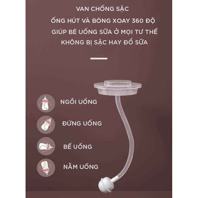 Bình sữa, bình bú cổ rộng 3 giai đoạn, dùng uống nước, sữa chống sặc Oberni 330ml- hàng chất lượng cao 2021