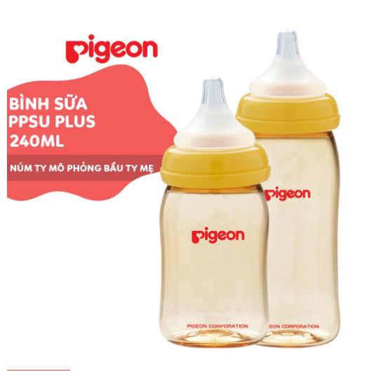 🐰🍀Mua Là Có Quà🐰🍀Bình sữa cổ rộng PPSU Plus Pigeon 160ml/ 240ml🐰🍀