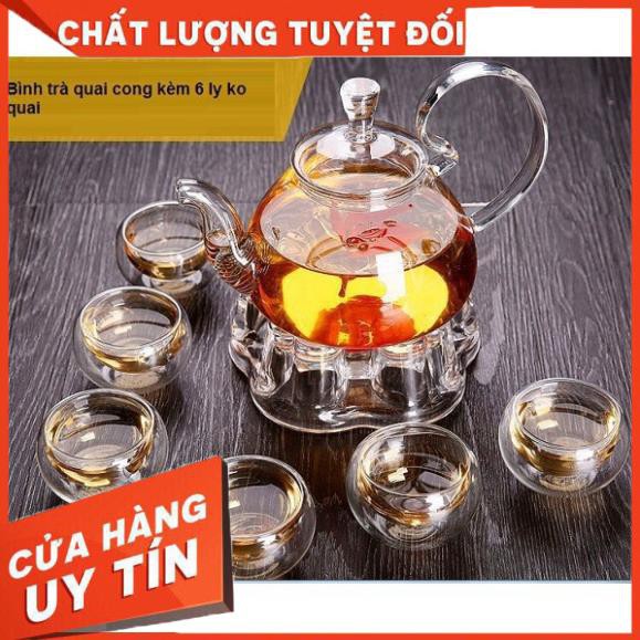 Bộ Ấm trà thủy tinh 6 chén chịu nhiệt dung tích 600ml kèm đế nến đun trà Bình trà thủy tinh tiệc trà đun nóng