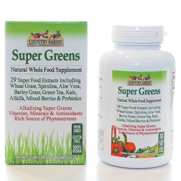 Viên uống hơn 29 loại rau xanh và trái cây quả mọng Country Frams Super Greens Vegicaps 60v