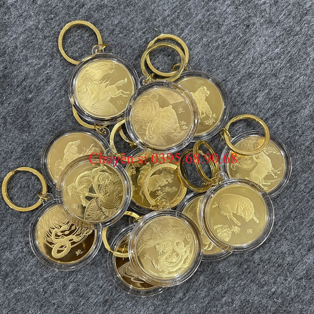 Móc Khóa Đồng Xu 12 Con Giáp, Đẹp Lung Linh