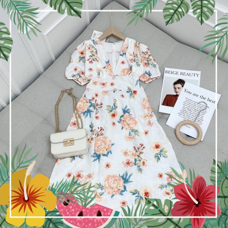 [ 𝐅𝐑𝐄𝐄 𝐒𝐇𝐈𝐏 ] Váy hoa tay bồng Chất liệu đũi cao cấp