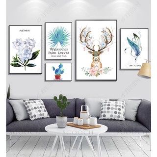 Bộ 5  Tranh canvas Treo Tường hươu may mắn phối Phong Cách Hiện Đại VIP 1682