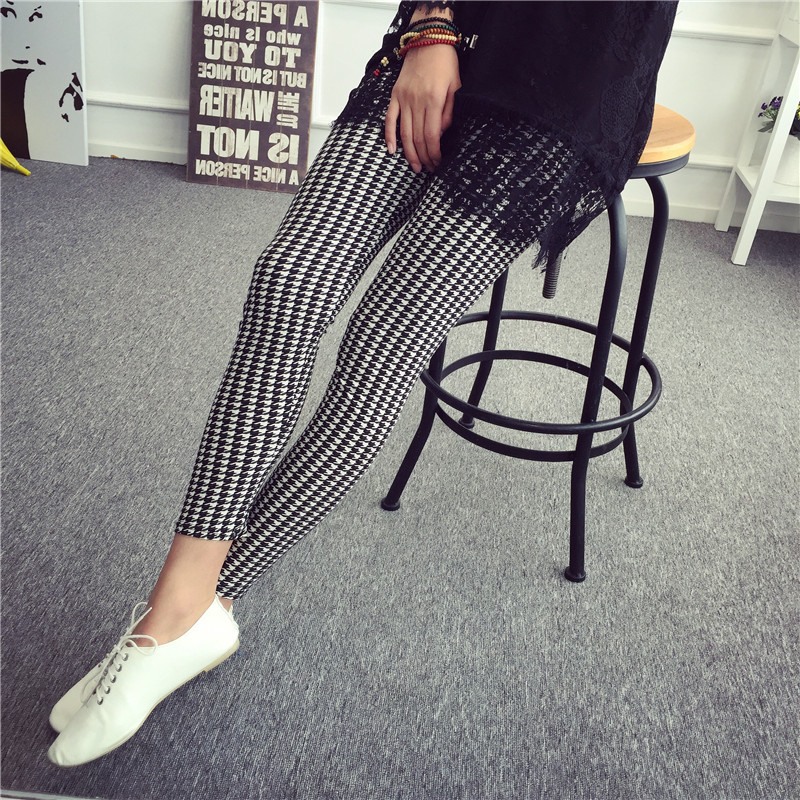 Thời Trang Quần legging Lưng Cao Hoạ Tiết houndstooth