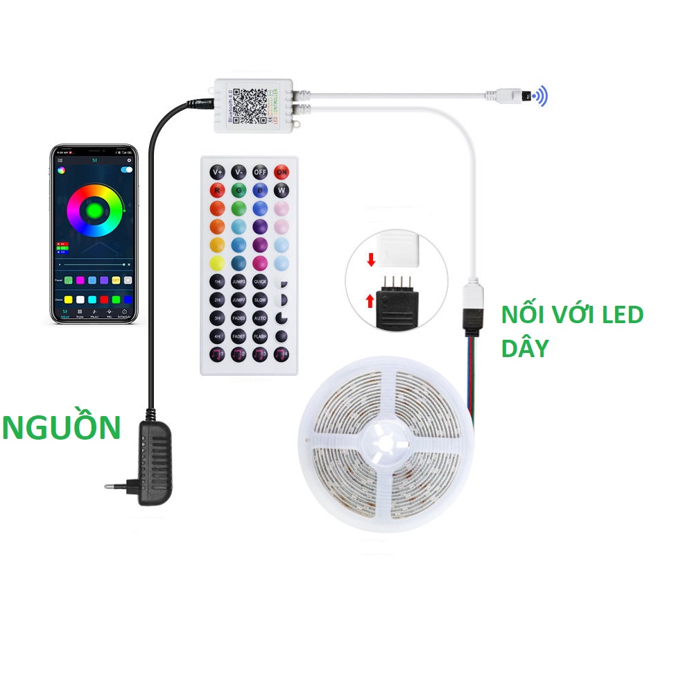 Điều khiển LED nháy theo nhạc, dùng APP và Remote 44 phím