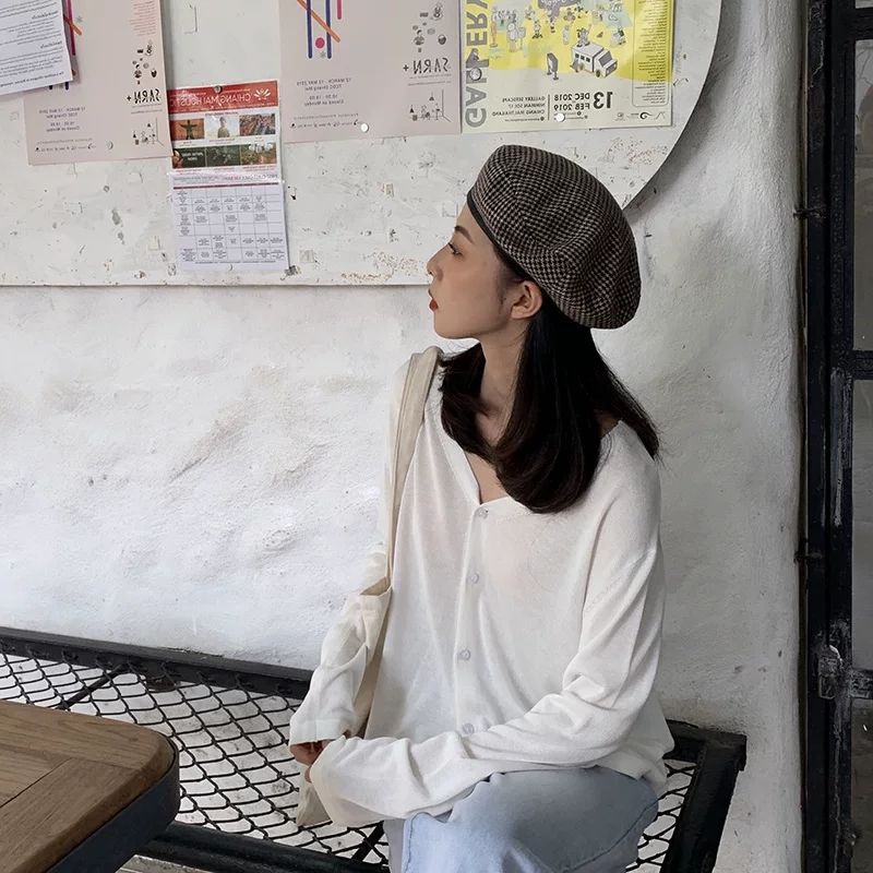 Áo cardigan dệt kim tay dài dáng rộng chống nắng thời trang mùa thu dành cho nữ