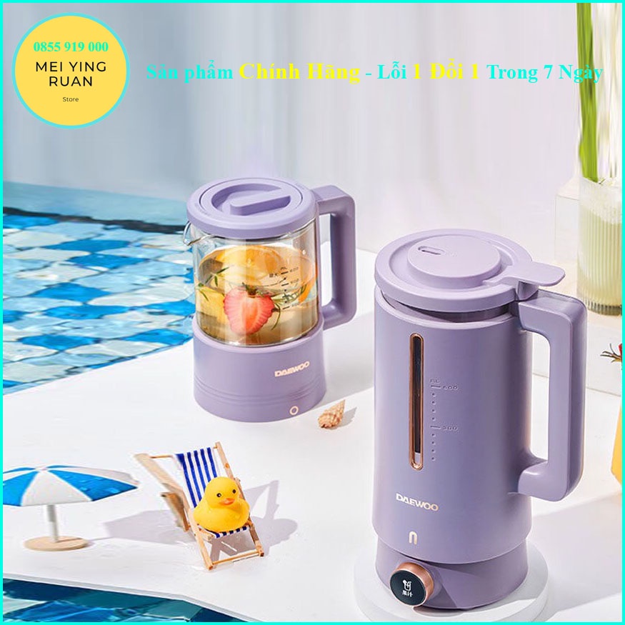 Máy làm sữa hạt đậu nành mini cầm tay cao cấp DAEWOO màu tím / trắng bảo hành 12 tháng