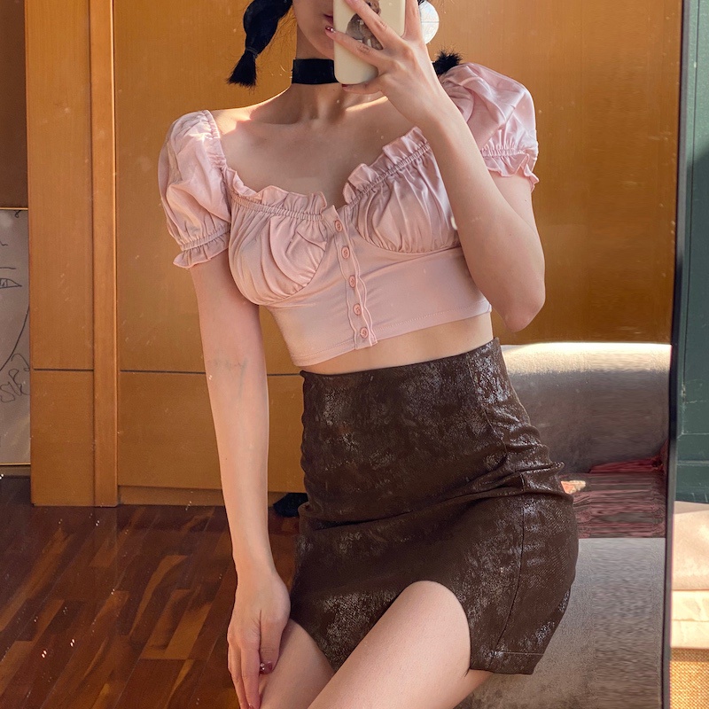 Áo sơ mi kiểu trễ vai croptop Emilyshop ulzzang