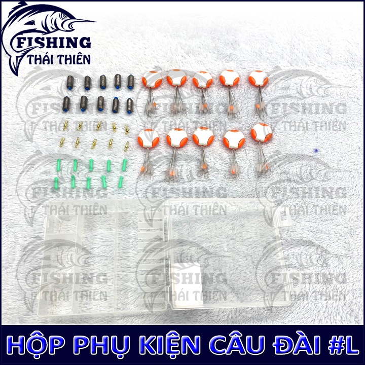 Hộp Phụ Kiện Câu Đài #L Gồm Chân Gim Phao, Thanh Chì Lá, Vòng Số 8 Hạt Chặn, Chống Sóc