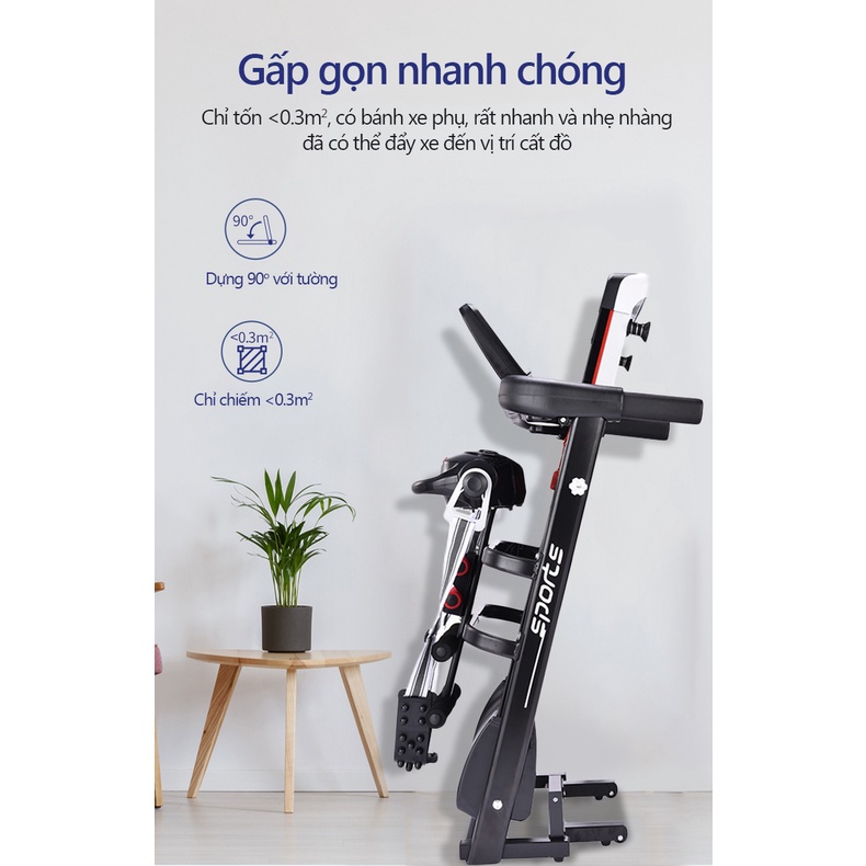 Máy chạy bộ tại nhà A7S, Máy chạy bộ gấp gọn tiện lợi không ồn không rung lắc- màn hình LCD 4.0 tải trọng tới 100kg