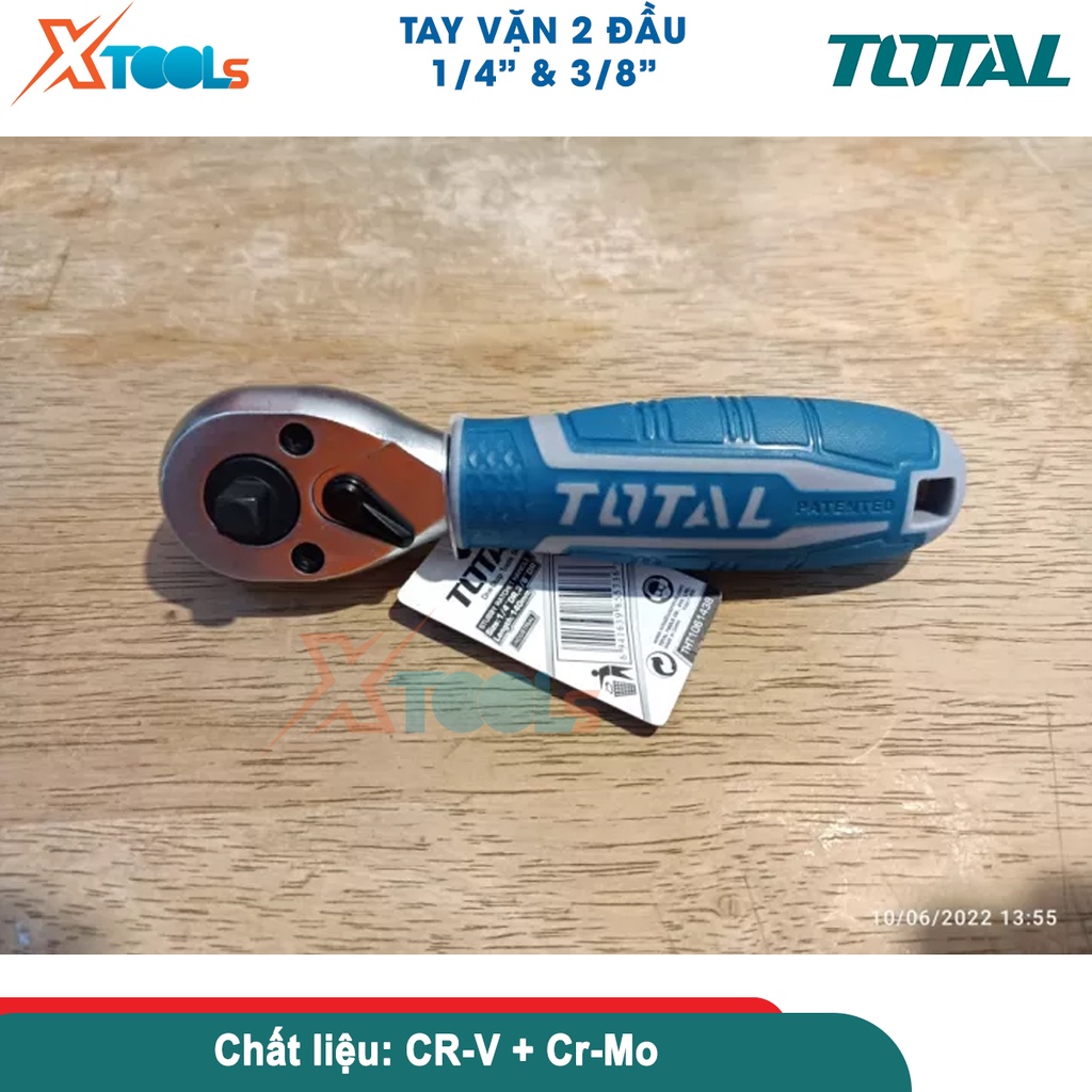 Cần siết lực tự động đảo chiều 2 đầu 1/4 và 3/8 Total THT1061438 tay khẩu vặn ốc bulong đầu tuýp dài -CHÍNH HÃNG-XTOOLS