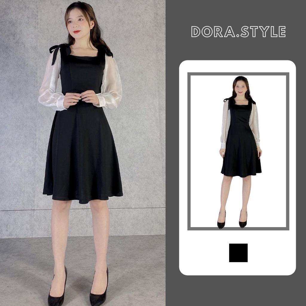 Váy đen co giãn kiểu tay voan bồng ulzzang style