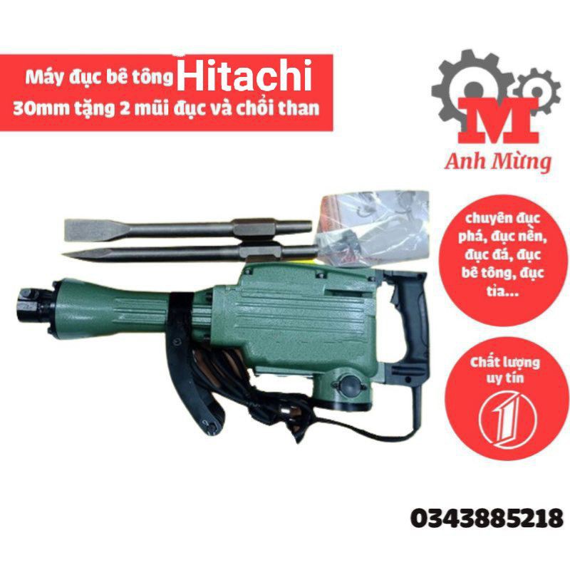 Máy đục bê tông Hitachi động cơ khỏe, dễ sử dụng tặng 2 mũi đục và chổi than