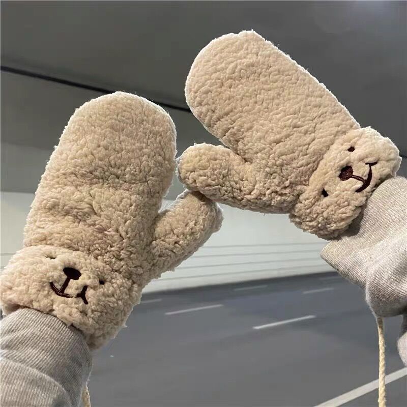Ins Găng Tay Bông Dày Dặn Ấm Áp Chống Lạnh Hình Gấu Nhỏ Dễ Thương Dành Cho Nữ Đi Xe Đạp Vào Mùa Đông