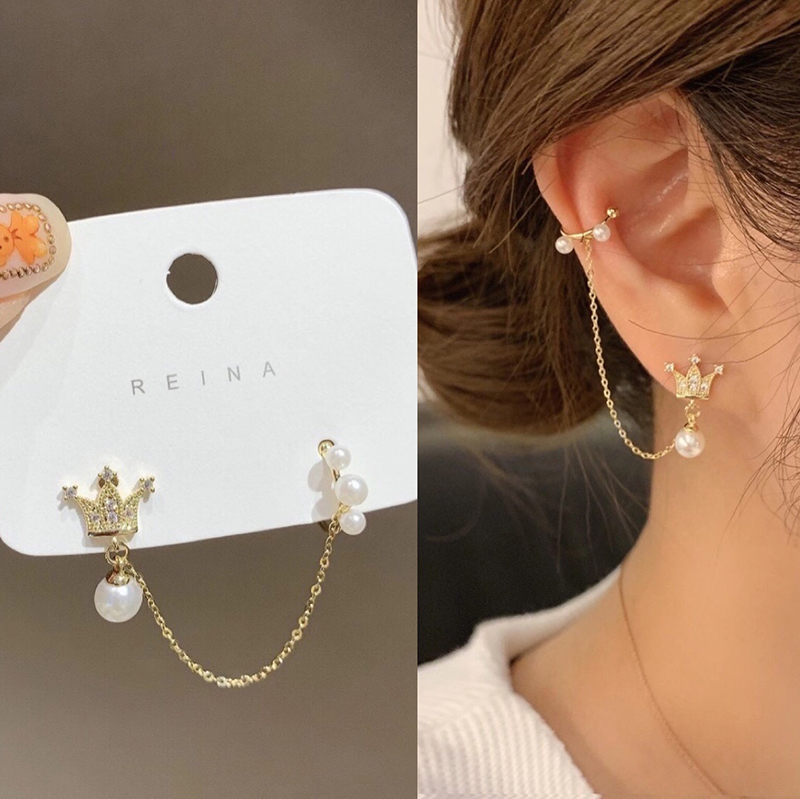 MANYUE Bông Tai Mạ Bạc 925 Hình Vương Miện Đính Đá Xinh Xắn Cho Nữ