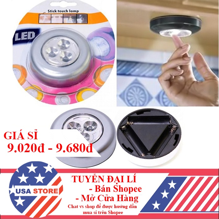 (Video Review) Đèn Led Dán Tường 3 Bóng - Gắn Tủ Quần Áo Phòng Ngủ, Tủ Bếp (Bạc) - Dùng Pin AAA