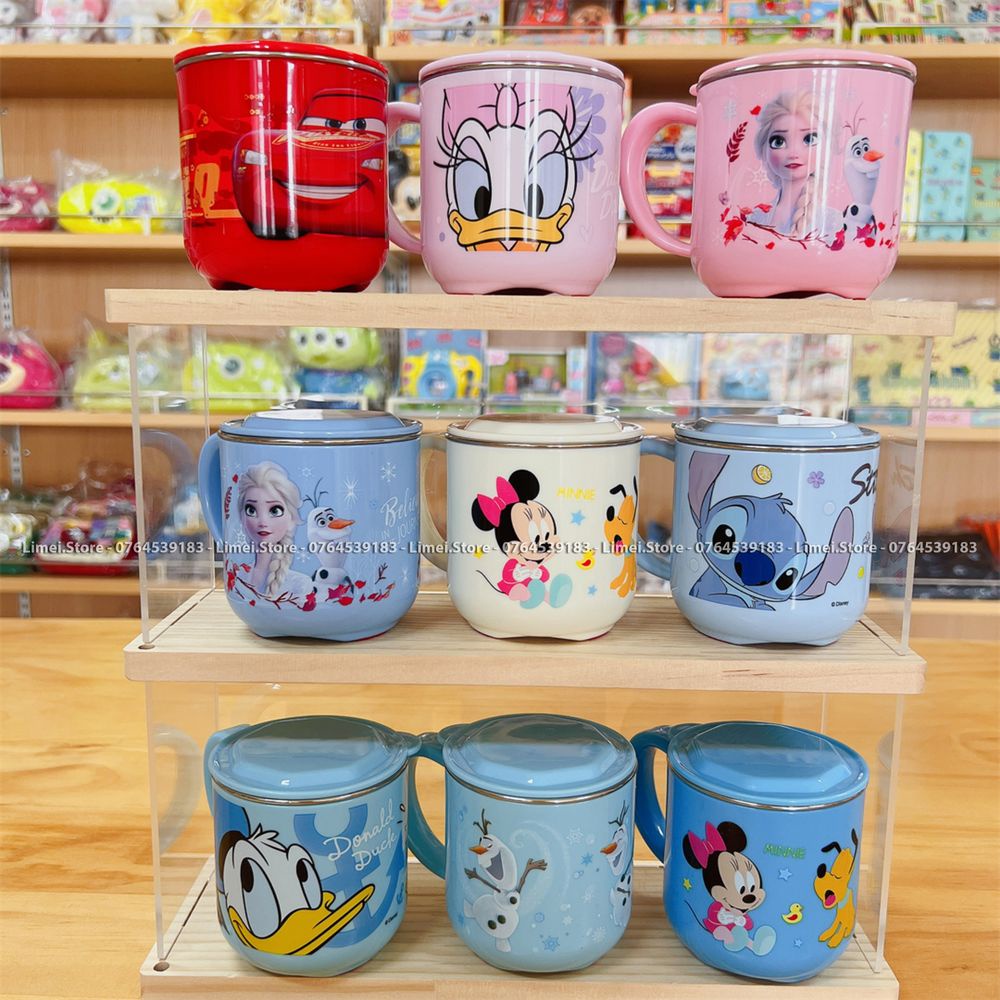 Ly cốc uống nước giữ nhiệt in hình Frozen Car Mcqueen Mickey Minnie cho trẻ em bé trai gái Disney