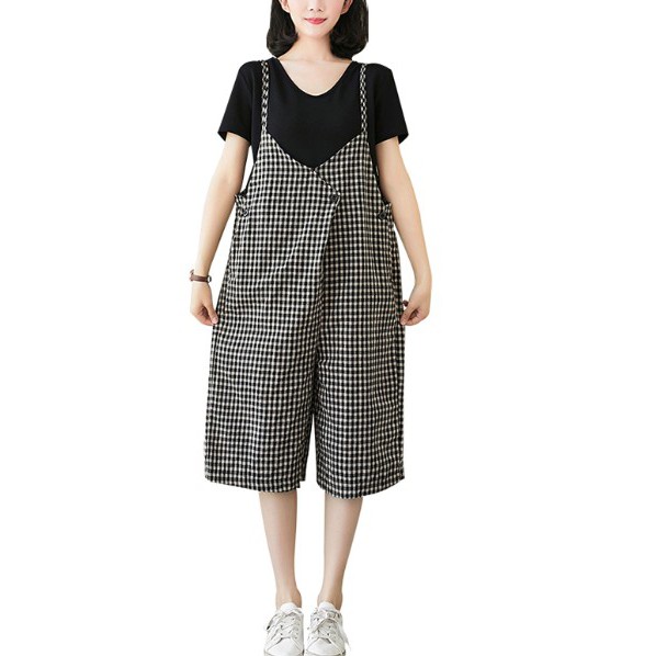 G1021 Quần yếm big size freesize họa tiết kẻ caro nhỏ dây bản nhỏ thiết kế trẻ trung | BigBuy360 - bigbuy360.vn