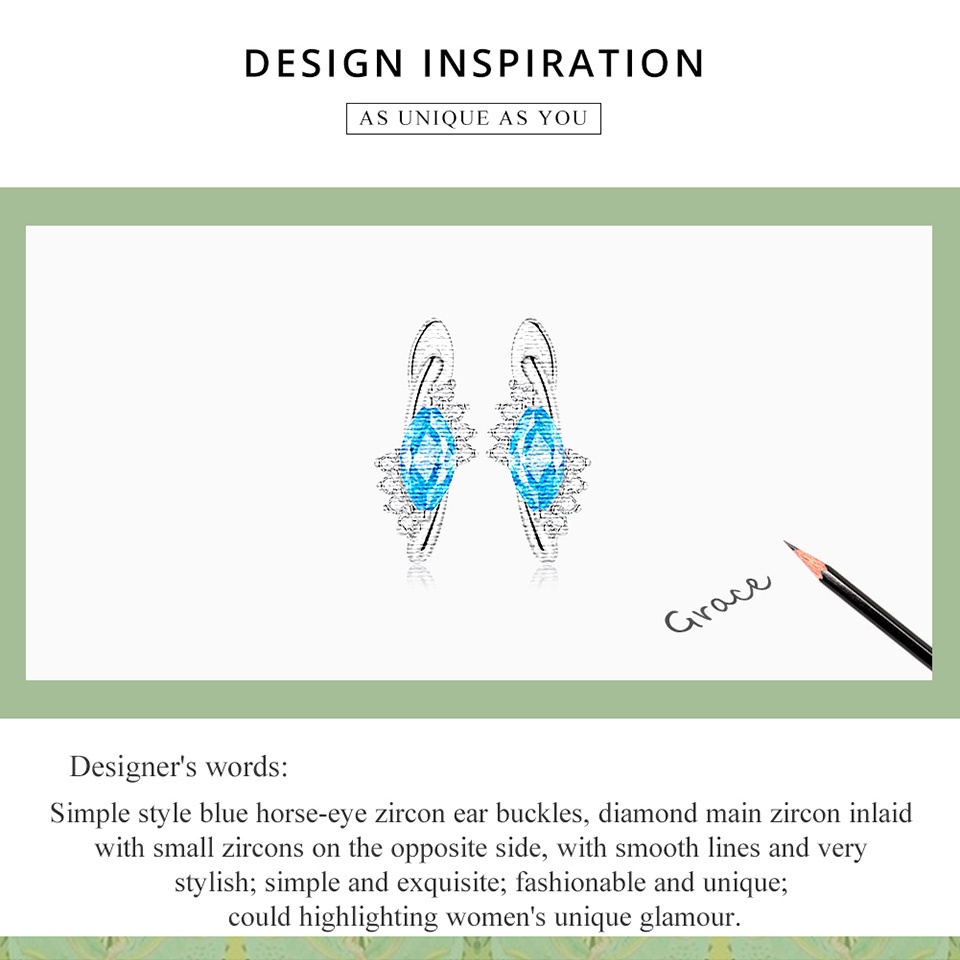 Đôi khuyên tai BAMOER bạc 925 đính đá màu xanh navy đơn giản thời trang cho nữ