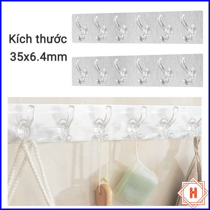 Thanh Treo Đồ Dán Tường 6 Móc Liền Mạch Trong Suốt Siêu Chắc Chắn { H }