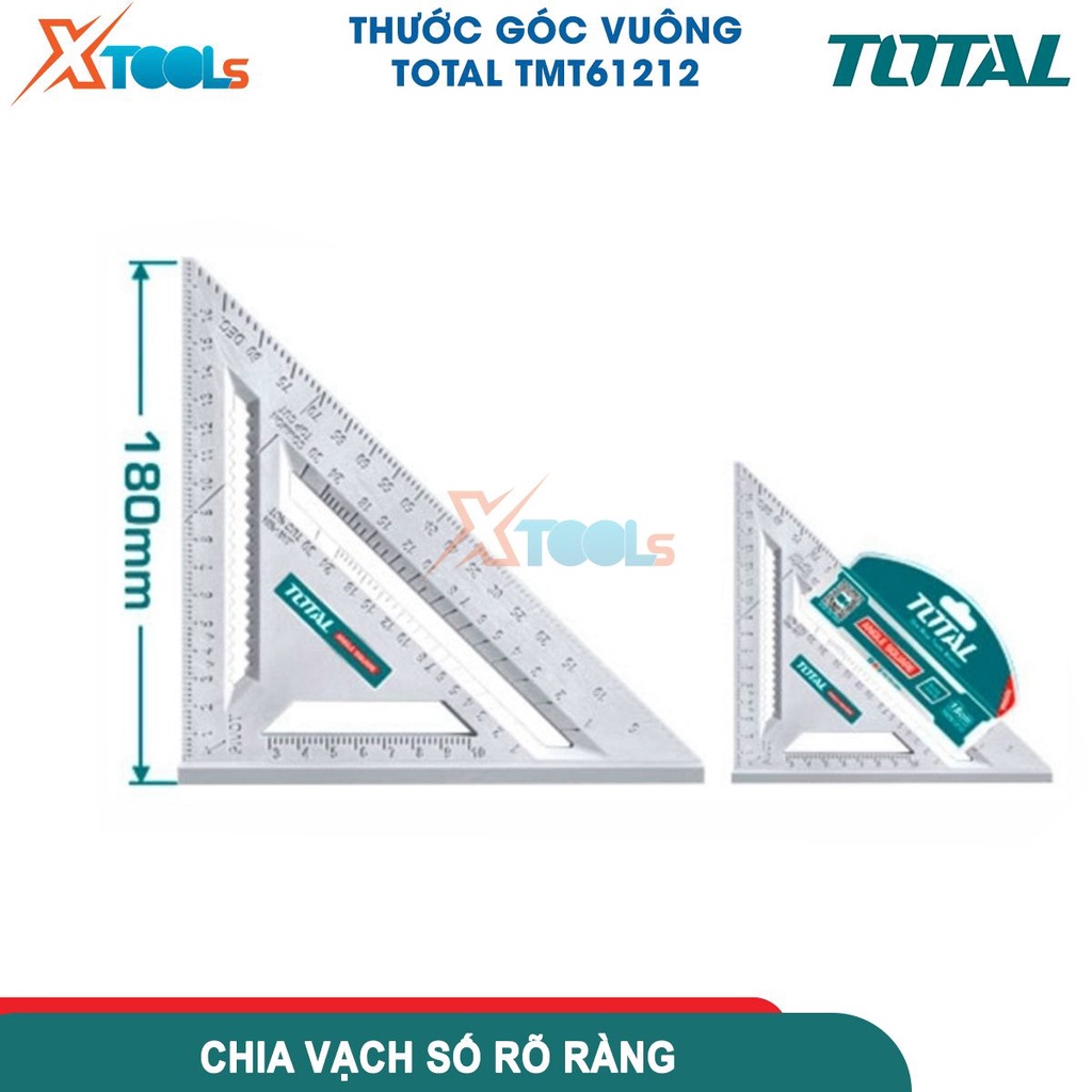 Thước eke vuông 180mm TOTAL TMT61212 nhựa ABS cứng chắc, hệ đo mét, cạnh góc vuông chia rõ dễ đọc - [XTOOLS][CHÍNH HÃNG]