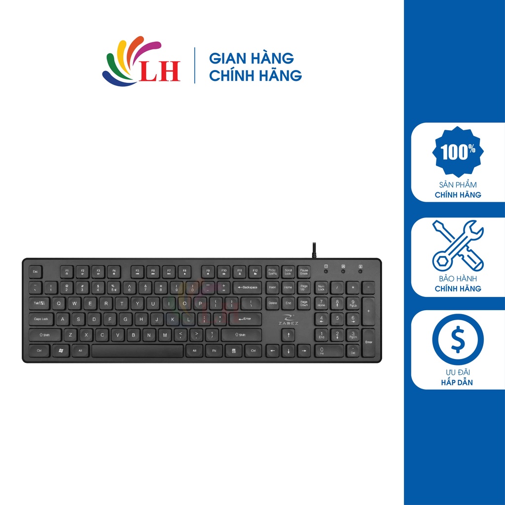Bàn phím có dây Zadez ZK-121 - Hàng chính hãng - Nhựa ABS cao cấp, phím bấm nhẹ nhàng, thiết kế tối giản