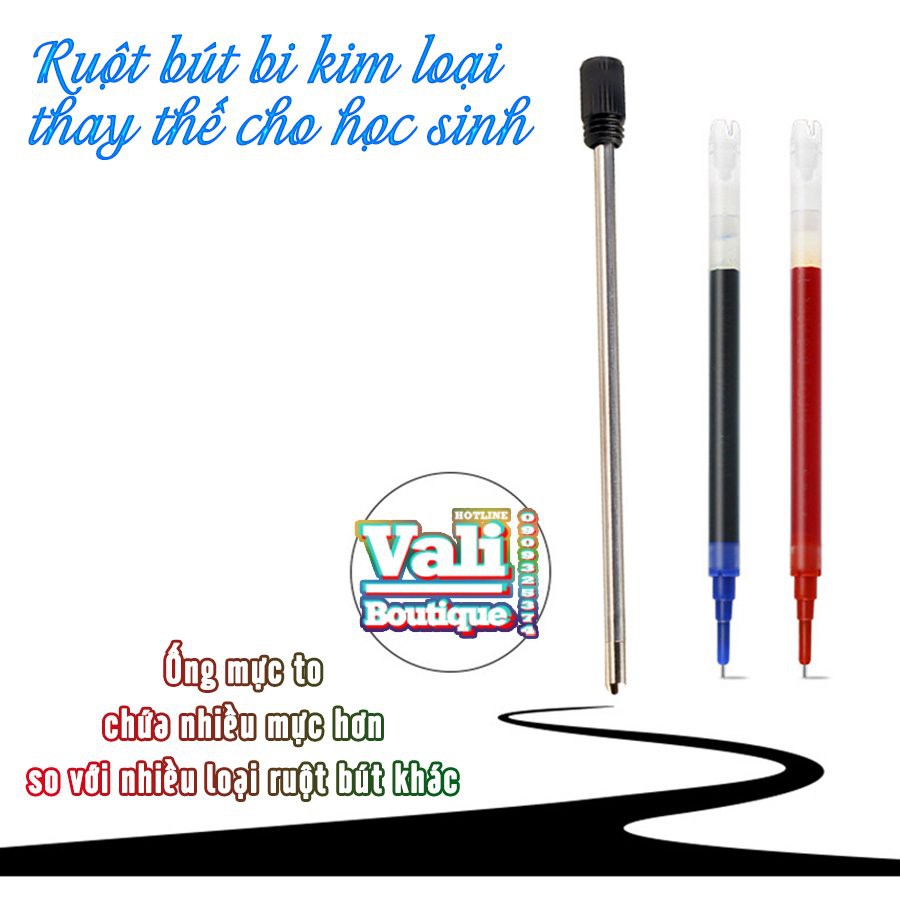 Combo 10 Ruột bút ký Bi kim loại 70mm 62mm 55mm ngòi 1.0mm thay thế - Ruột bút bi kim loại thay thế - Mực xanh, Mực đen.