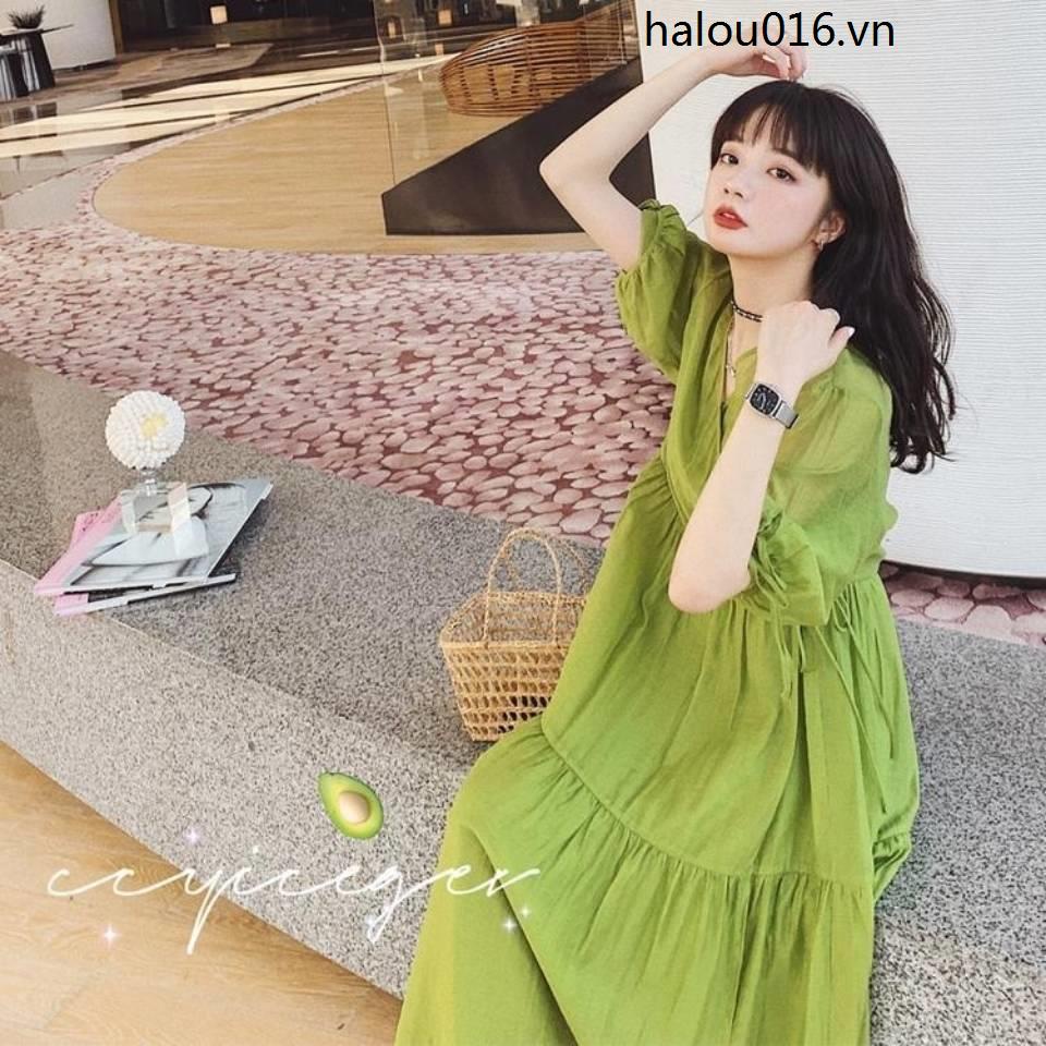 ✡♁ Cổ Phiếu Sẵn Sàng ✡♁ Avantarian Váy Xanh Lá Mùa Hè Dáng Rộng Chữ A Ngọt Ngào Cho Nữ