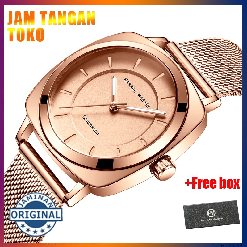 Đồng hồ nữ Hannah Martin 100% Original Fashion Square Women's Watches Waterproof Quartz Stainless steel Strap mesh Girl Watch COD Chronograph Wrist watches Gift Birthday 106