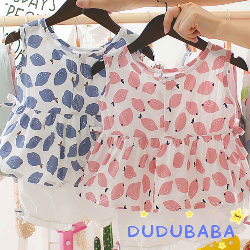 Set áo sát nách họa tiết quả chanh + quần đùi xinh xắn dành cho bé gái