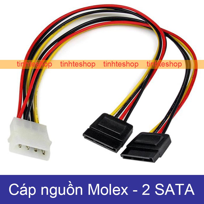 Cáp chuyển đầu IDE Molex ATA 4PIN sang 2 đầu SATA cấp nguồn cho 2 HDD SSD DVD-R 20Cm - Thẳng - Bẻ Góc - Có ngạnh sắt