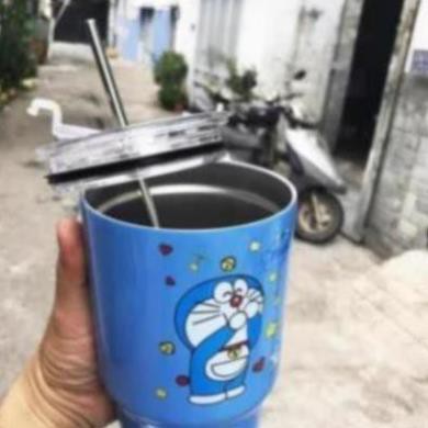 Ly giữ nhiệt inox 900ml hình doraemon, kitty tặng kèm ống hút và túi vải NPP Shoptido