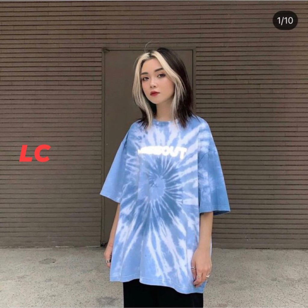 Áo thun tay lỡ Loang xanh MISS unisex nam nữ form rộng oversize chất mát tee phông basic kiểu dáng đơn giản mặc hè siêu