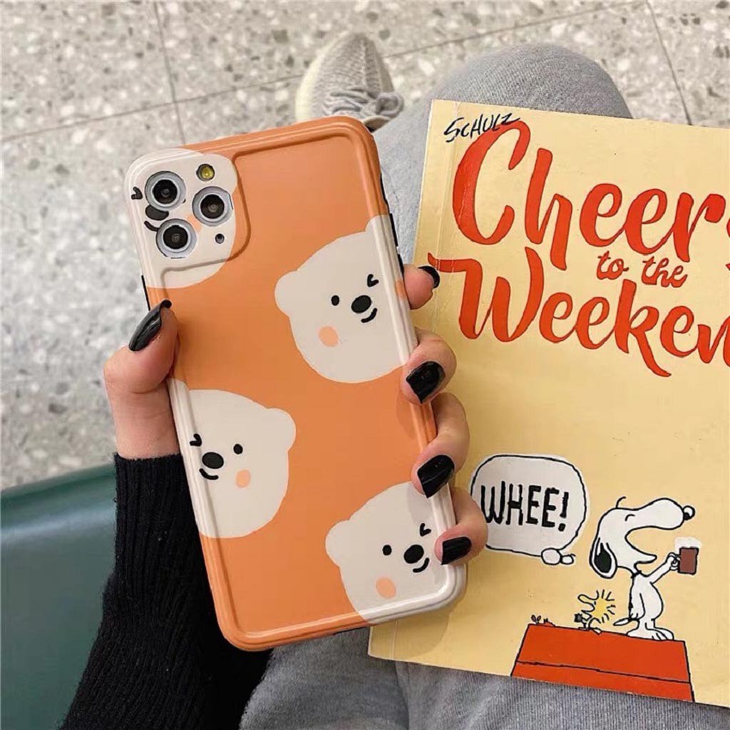 Ốp Lưng Iphone Cao Cấp Full Viền GẤU TRẮNG MÀU CAM  Dành Cho Tất Cả Dòng Iphone từ 6 đến 11promax | BigBuy360 - bigbuy360.vn