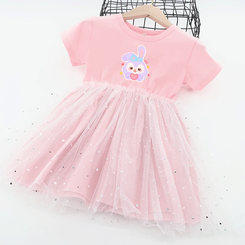 Đầm Tutu Phối Lưới In Hoạt Hình Thỏ Và Ngôi Sao Thời Trang 2022 Cho Bé Gái
