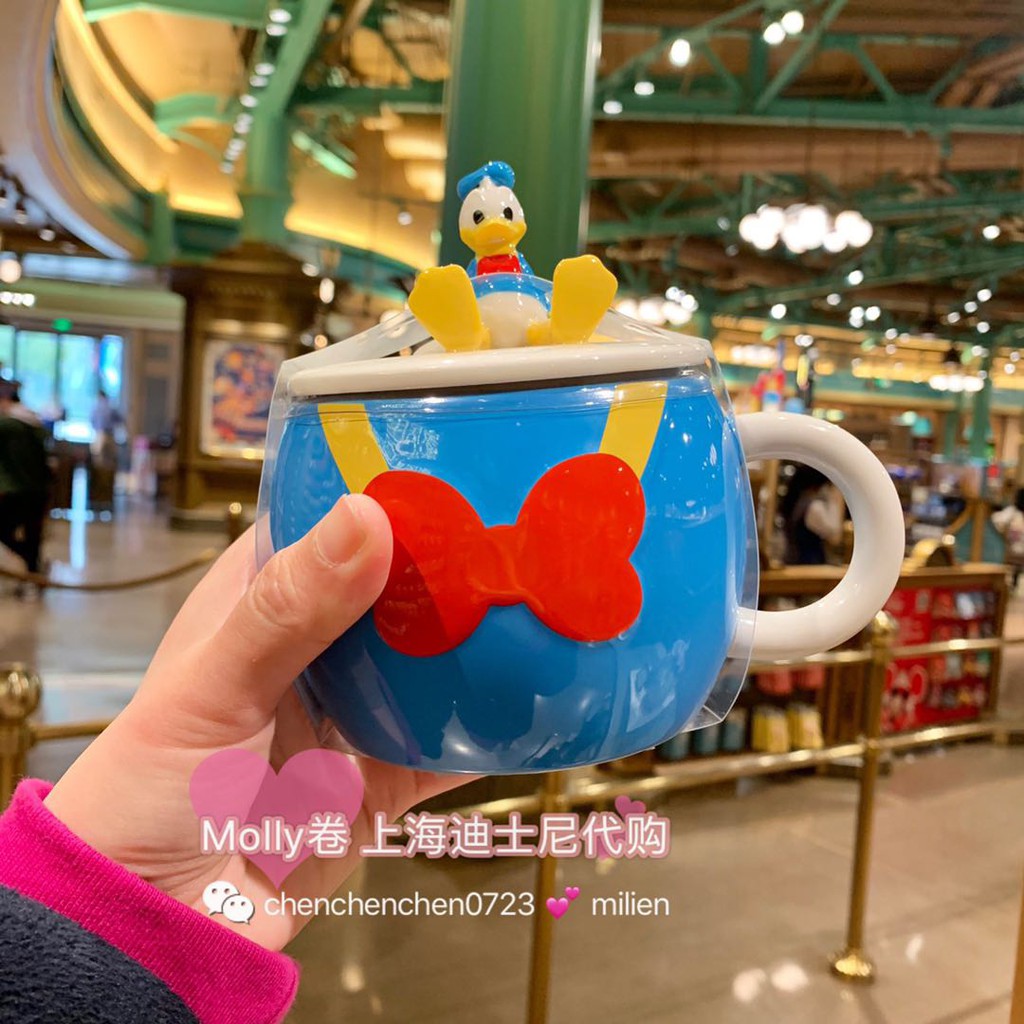 Disney Donald Duck Cốc Sứ Uống Nước Cỡ Lớn Có Nắp Đậy In Hình Chuột Mickey / Vịt Donald Dễ Thương