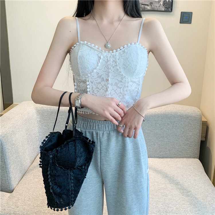 Áo Hai Dây Hở Lưng Phối Ren Có Miếng Đệm Ngực Kiểu Dáng Ngọt Ngào Quyến Rũ Cho Nữ