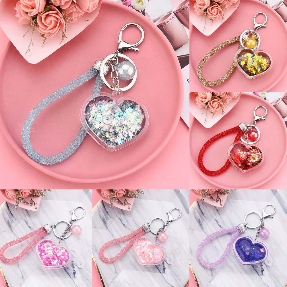 LANFY Móc Khóa Hình Trái Tim Trong Suốt Đính Kim Sa Lấp Lánh Dễ Thương