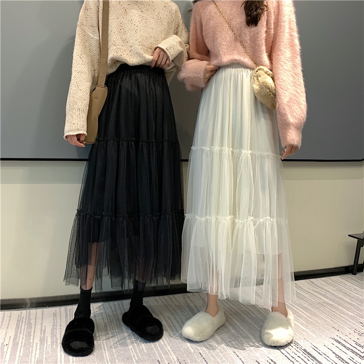 Xiaozhainv Chân váy chiffon dáng dài lưng cao màu trơn thời trang phong cách Hàn Quốc | BigBuy360 - bigbuy360.vn
