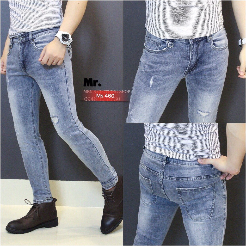 Quần Jean Nan jeans nam rách gối jeans nam body quần jeans nam xước Wash Cao Cấp Wash fashionteengroup MS 460