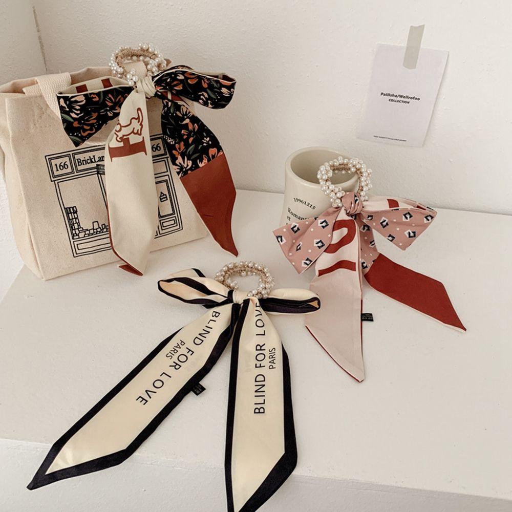 FORBETTER Dây Buộc Tóc Lụa Satin Co Giãn In Họa Tiết Hoa Phong Cách Retro