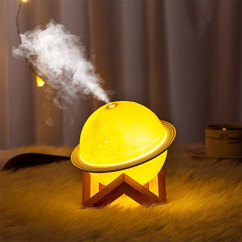 Máy Phun Sương Để Bàn Cao Cấp Tích Hợp Đèn Ngủ 3 Màu, Khuếch Tán Tinh Dầu Moon Light 3D Cảm Ứng