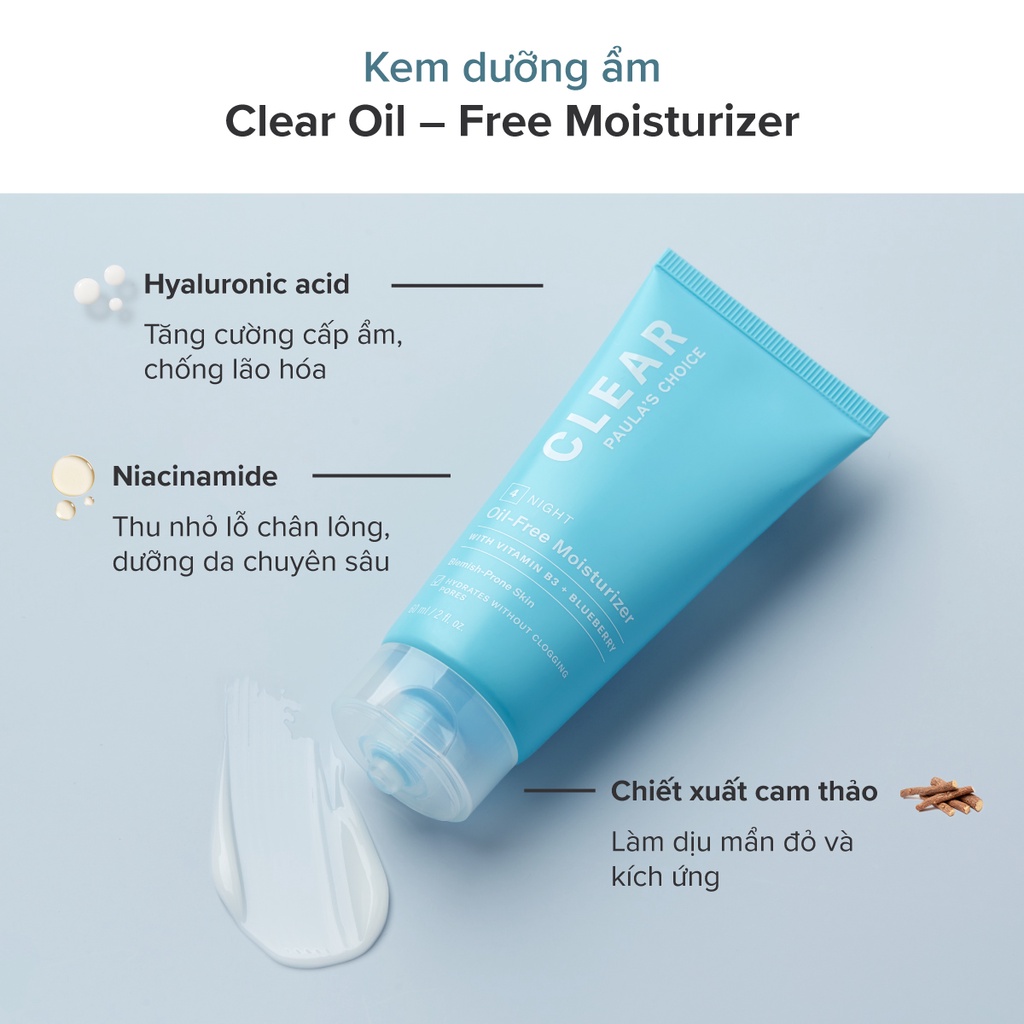 [PAULA'S CHOICE] Kem Dưỡng Ẩm Phục Hồi Cho Da Mụn Không Chứa Dầu Dịu Nhẹ Clear Oil - Free Moisturizer 60ml (Mã 3800)