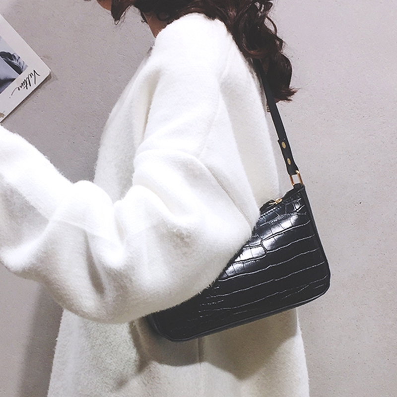 IELGY Túi xách đeo vai nhỏ họa tiết da cá sấu kiểu Pháp cổ điển Women's handbags