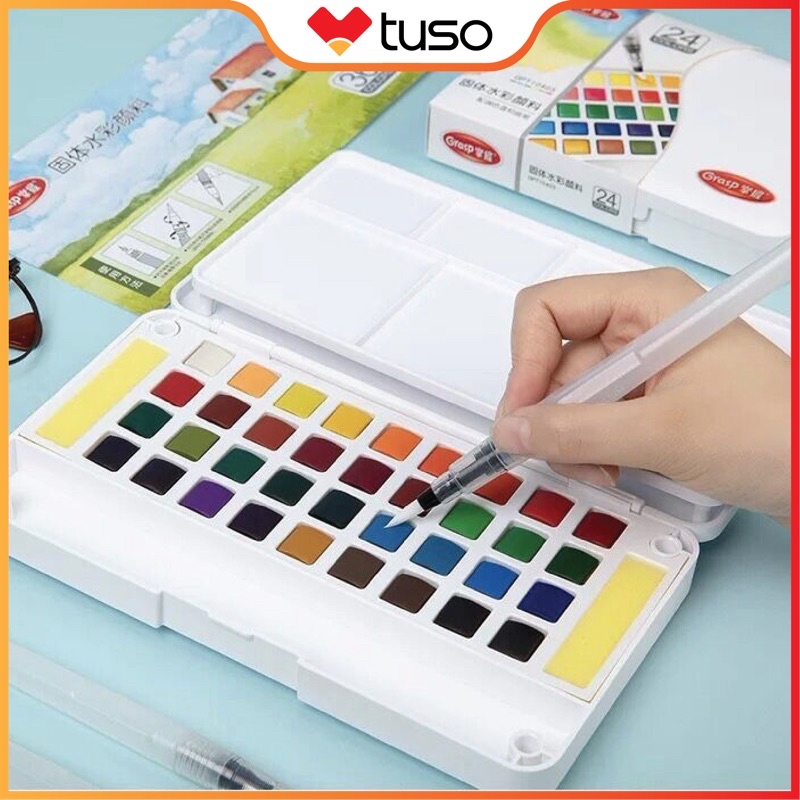 Màu Nước Solid Water Color Cao Cấp 12/18/24/36M Kèm Bút Nước