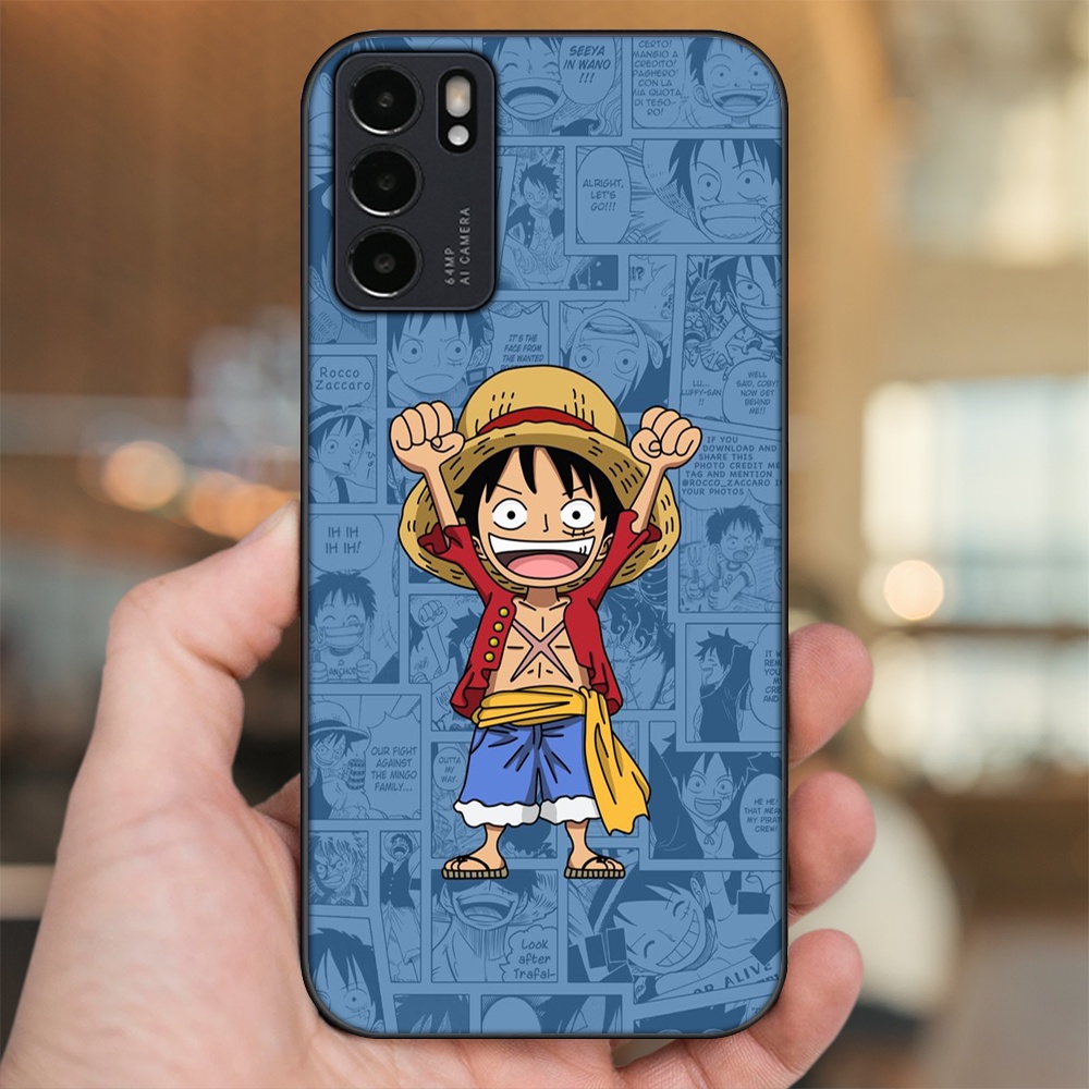 Ốp lưng Oppo Reno 6 5G viền đen in hình Luffy One Piece