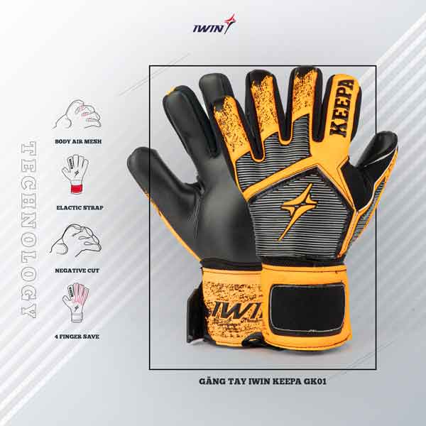 Găng tay thủ môn iWin Keepa PRO GK01 - có xương ngón tay, ôm và bắt dính bóng -  hàng phân phối chính hãng
